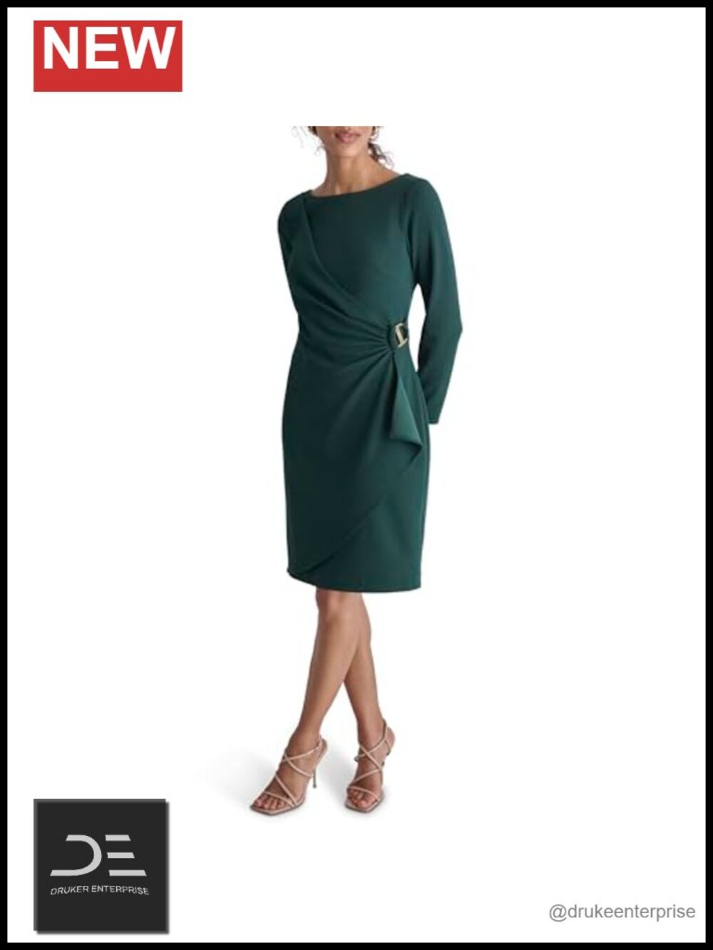 Long Sleeve Jewel Neck Mini Scuba Crepe Sheath Dress Business Casual